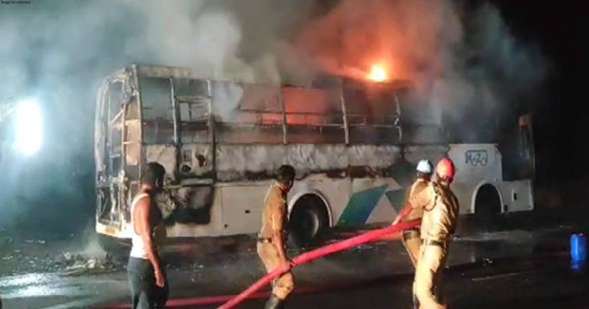 Andhra Pradesh: Private bus catches fire in Prakasam district, no casualties